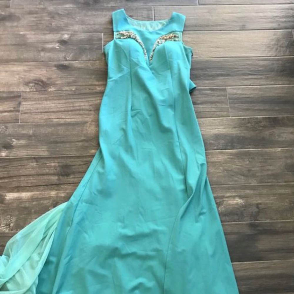 Teal and gold gown